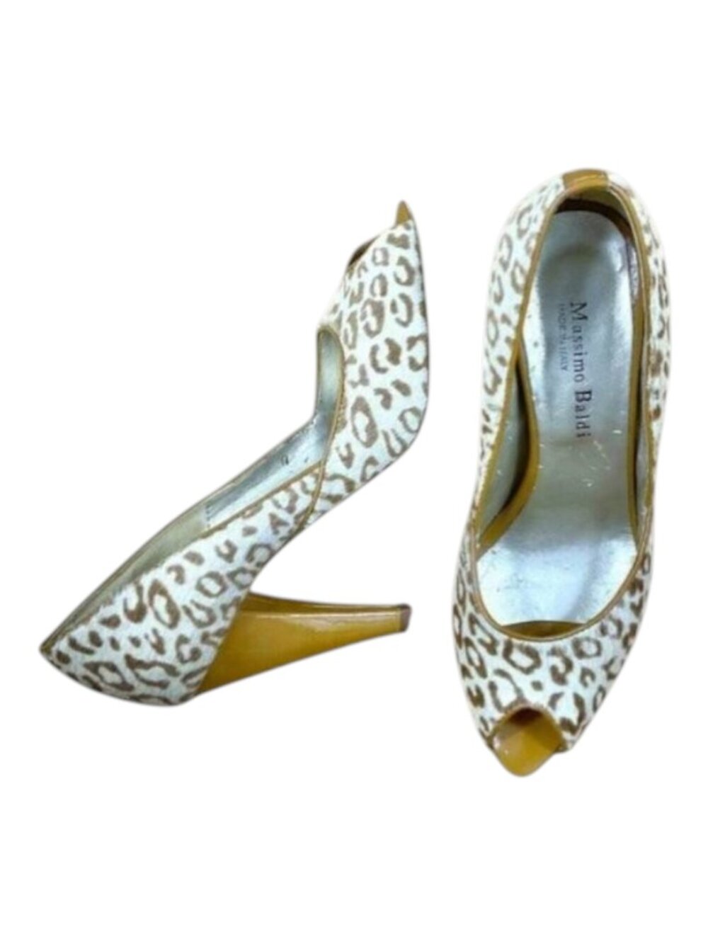 Massimo Baldi Heels Pumps Leopard Calf Hair Peep Toe (7.5)